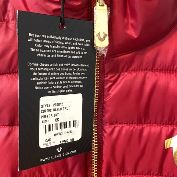 🩸True Religion - Bleed True Puffer Jacket XS ♥️ feather lightweight - Picture 4 of 7